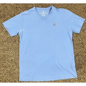 Psycho Bunny V Neck T-Shirt Mens Size 6 Large Blue Embroidered Logo Pima Cotton